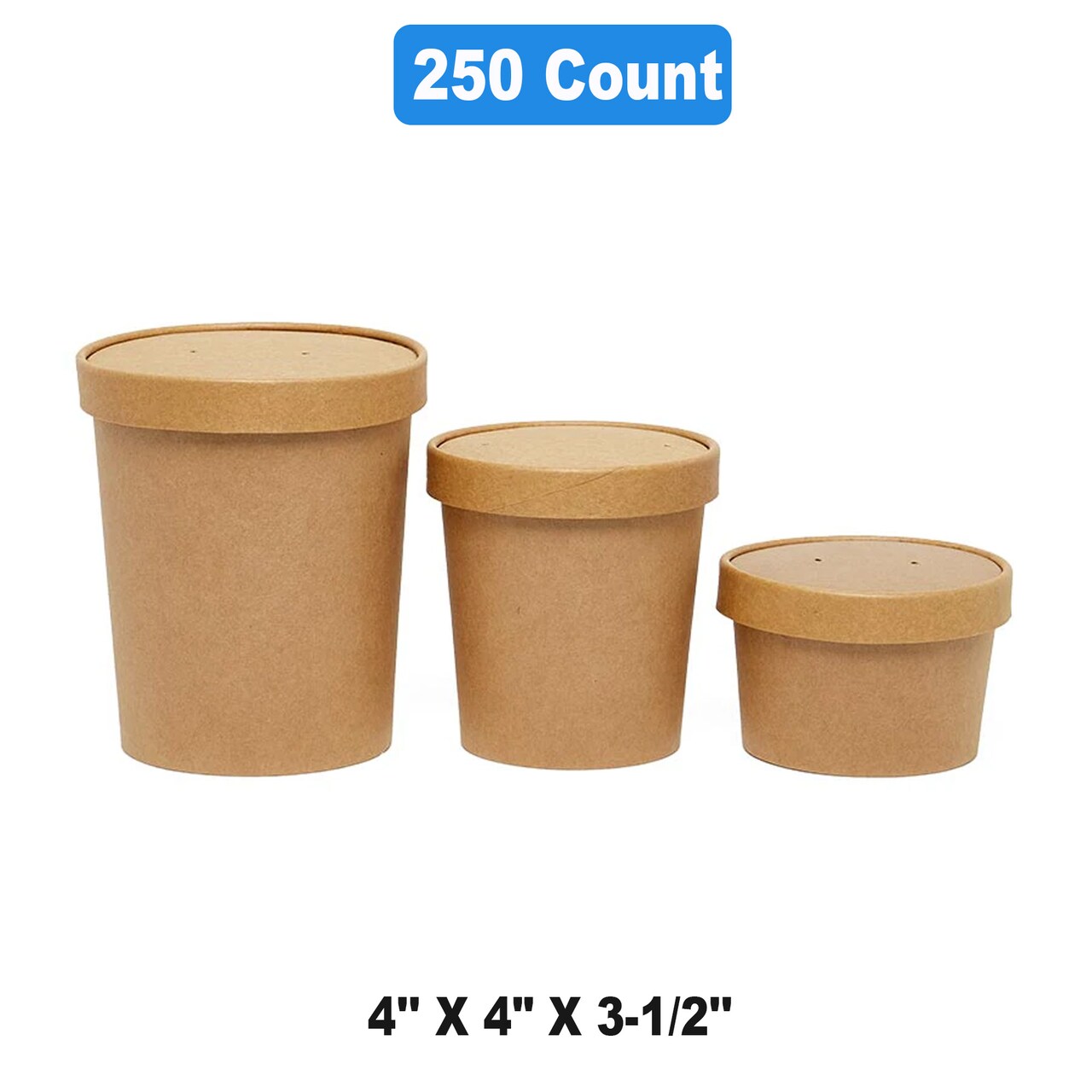 Kraft Soup Containers with Vented Lids 4" x 4" x 3 1/2" Ideal for Takeout and Meal Prep